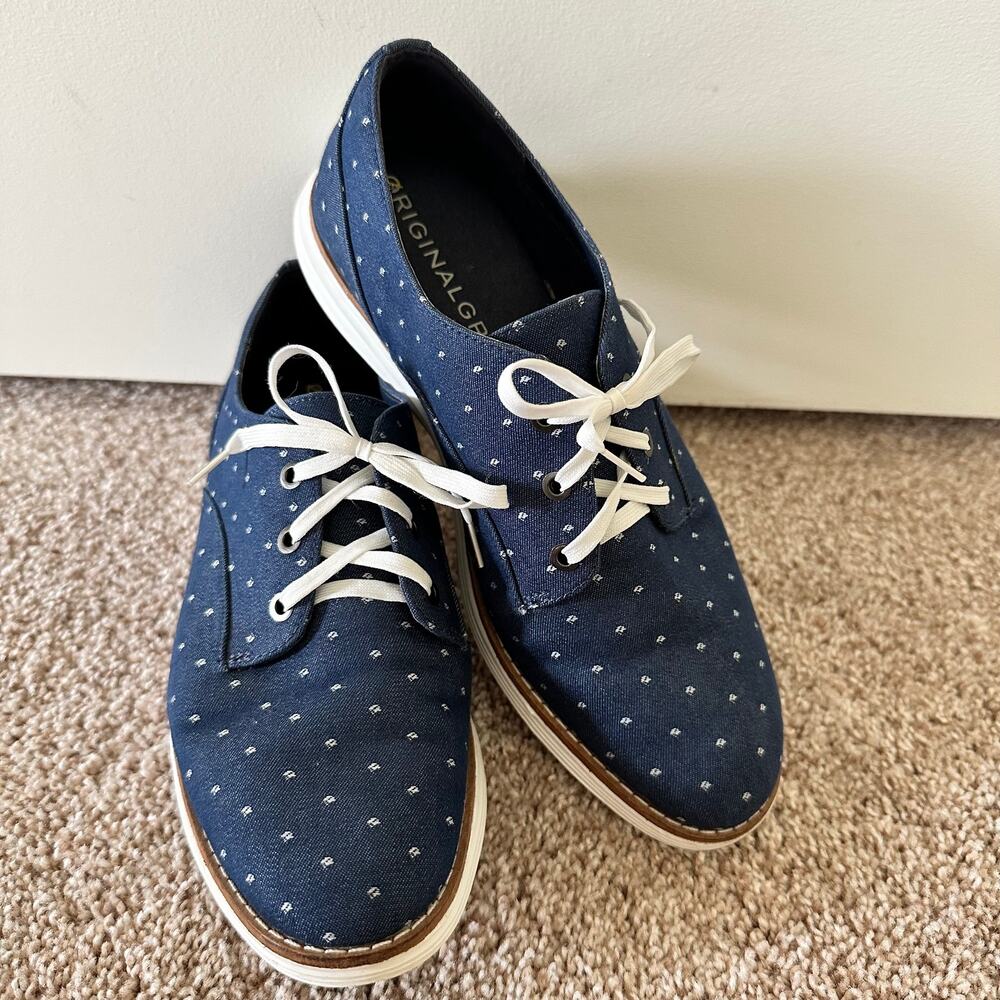 Cole Haan Women's Original Grand Stitchlite Oxford Derby Shoe Polka Dot Blue 6